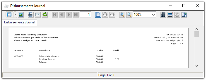 Sample Disbursements Journal - GL Account Totals