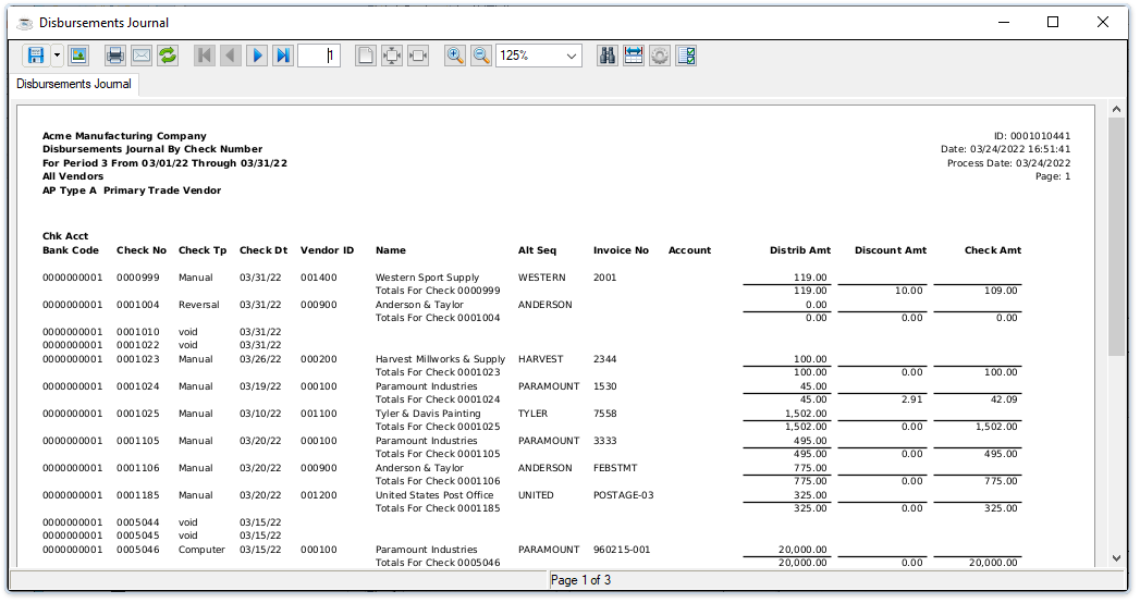 Sample Disbursments Journal