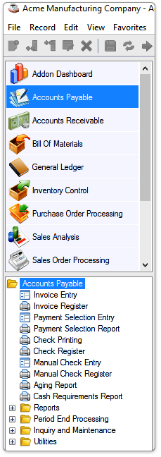 Accounts Payable menu