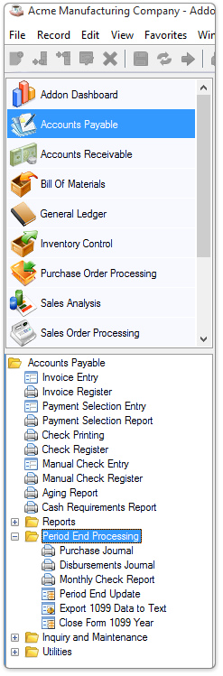 AP Period End Processing Menu