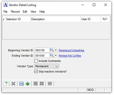 Vendor Detail Listing