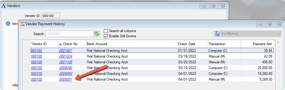Vendor Payment History