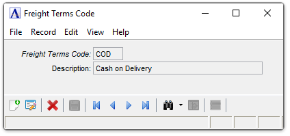 AR Freight Terms Codes Maintenance menu