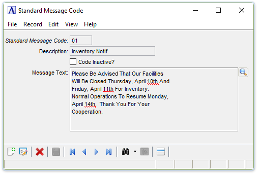 AR Standard Message Header menu