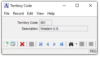 AR Territory Code Maintenance menu