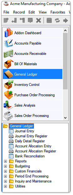 General Ledger Main Menu