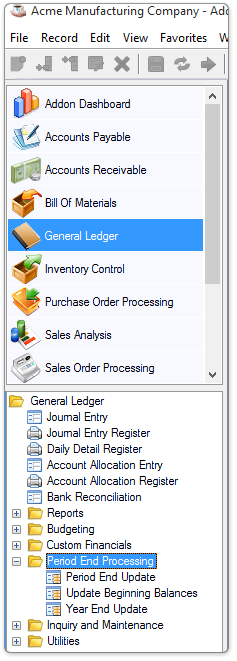 GL Period End Processing Main Menu