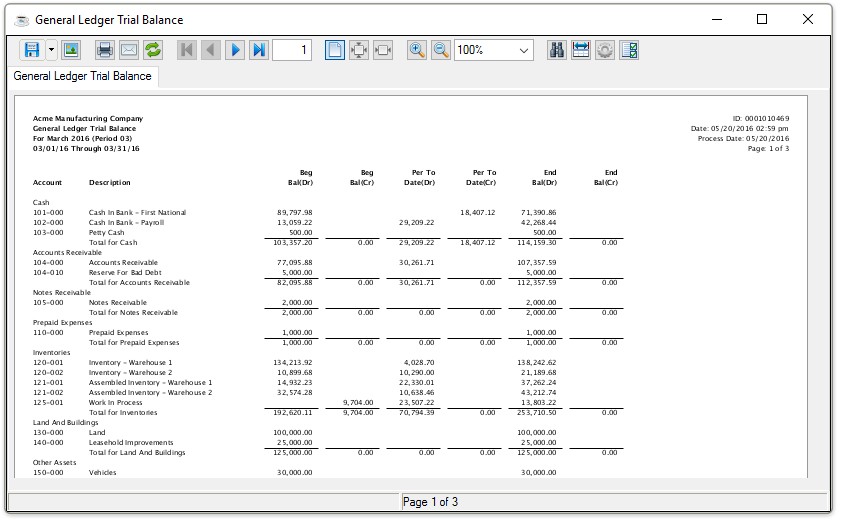 GL Trial Balance output
