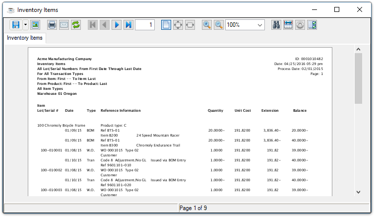 Item Open Order Report output