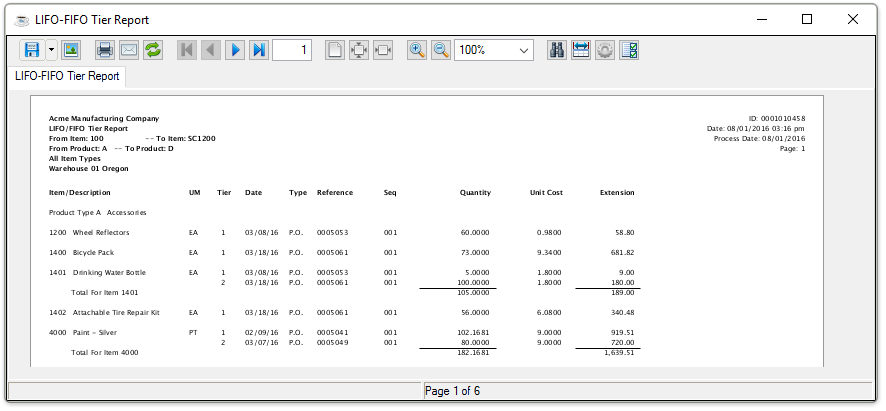 LIFO/FIFO Tier Report output