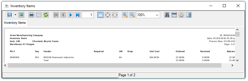 Open PO Item Report output
