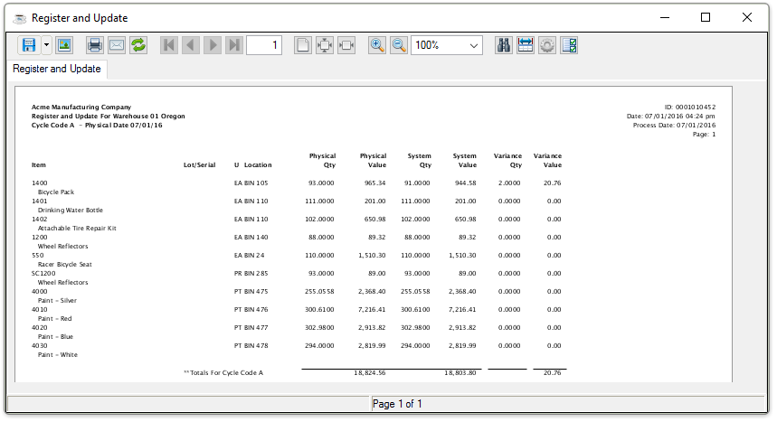 Register and Update Cycle Code output