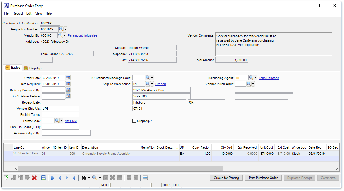 PO Order Entry
