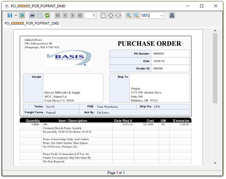Purchase Order output