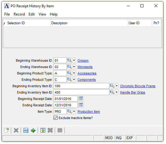 PO Receipt History By Item Report