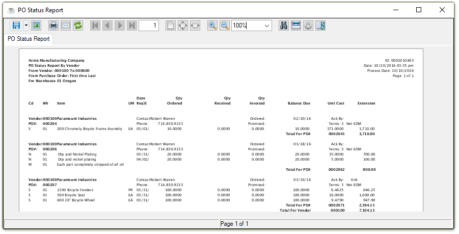 PO Status Report output