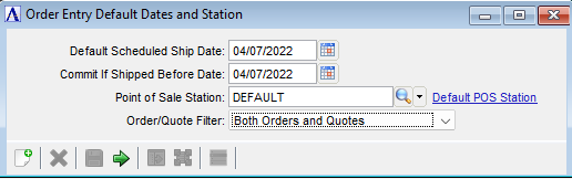 Order Entry Dates and Station window