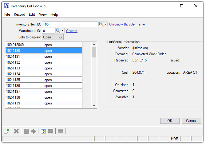 Inventory Lot Lookup