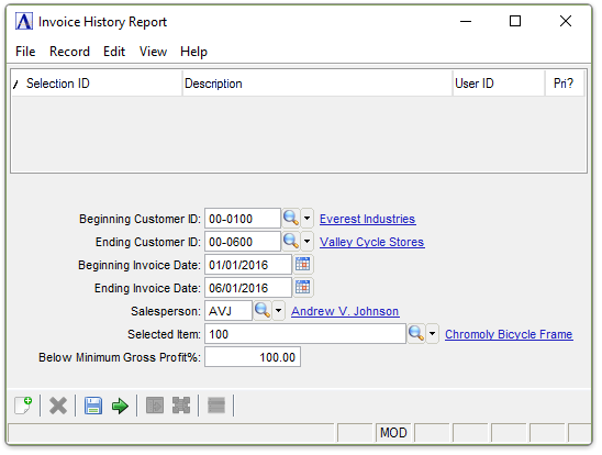 Invoice History Report