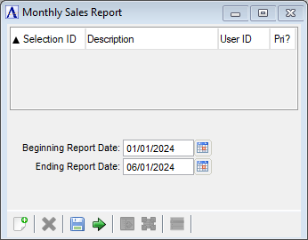 Monthly Sales Report window