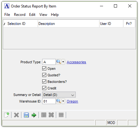 Order Status Report by Item