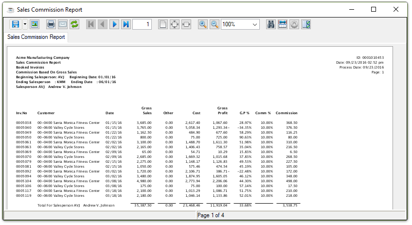 Sales Commission Report output
