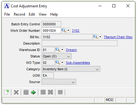 SF - Cost Adjustment Entry
