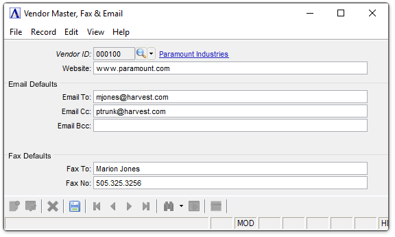 Vendor Master, Fax and E-mail