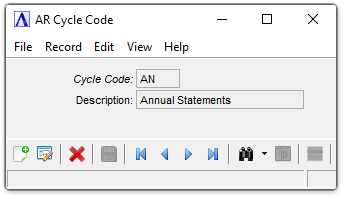 AR Cycle Code Maintenance menu