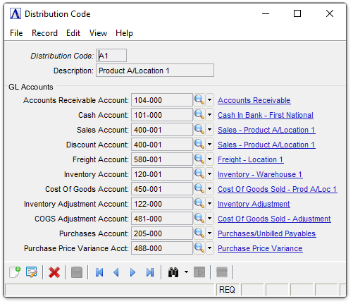 AR Distribution Code Maintenance menu