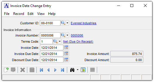AR Invoice Date Change Entry menu