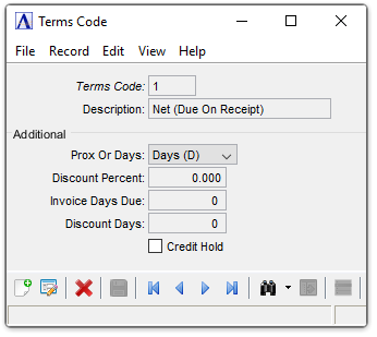 AR Terms Codes Maintenance menu