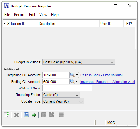 GL Budget Revision Register