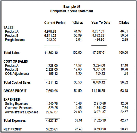 Completed Income Statement