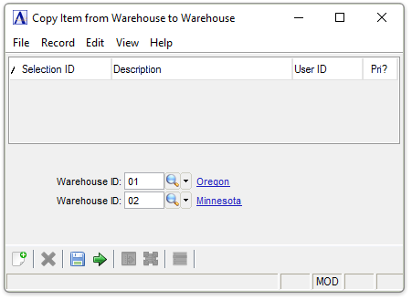 Copy Items to Another Warehouse menu