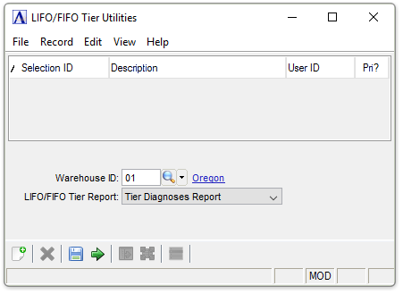 LIFO/FIFO Tier Maintenance menu