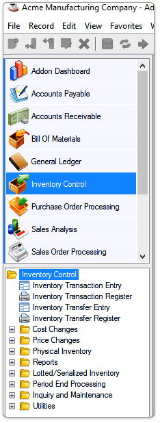 Inventory Control Main Menu