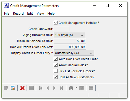 Credit Management Parameters