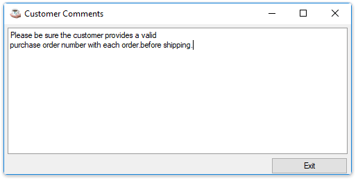 Customer Comments window