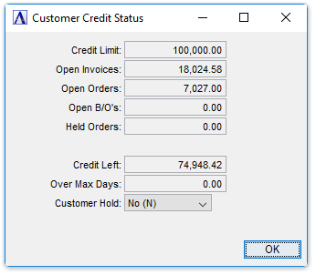 Customer Credit Status window