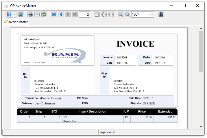 Invoice output