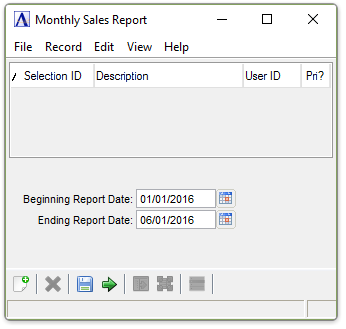 Monthly Sales Report window