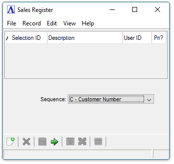 Sales Register window