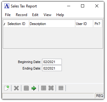 Sales Tax Report window