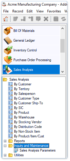 Sales Analysis Maintenance Menu