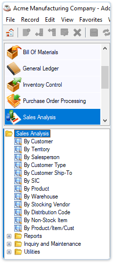 Sales Analysis Main Menu
