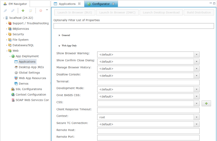 Web App Only settings in Applications